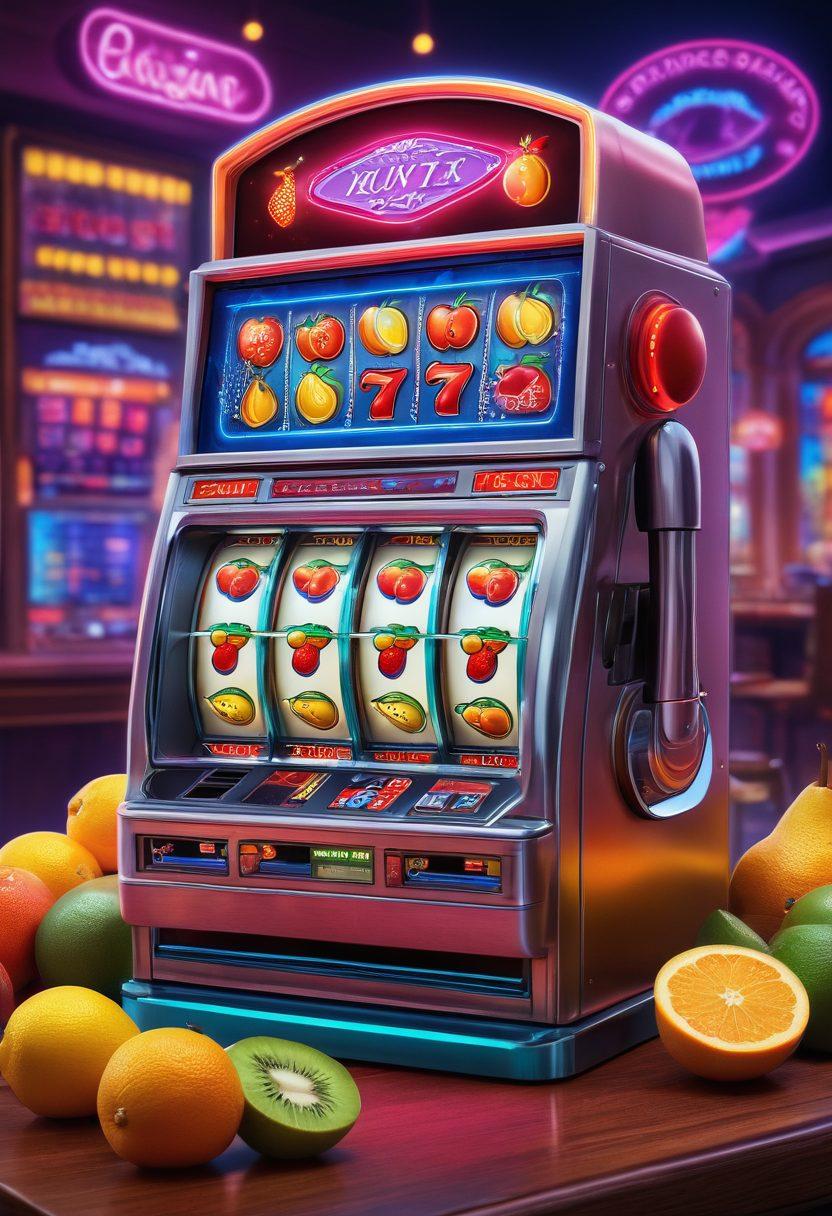 A dynamic collage featuring a glowing slot machine with vibrant fruits and lucky symbols on one side, transitioning into an engaging live dealer table with focused players and a charismatic dealer on the other. The background includes subtle hints of digital elements to represent online gambling, with bold colors that invoke excitement and luck. Add a balanced mix of neon lights and soft glows to create a thrilling atmosphere. super-realistic. vibrant colors. 3D.